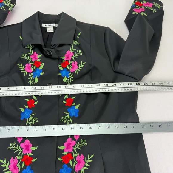 Vintage Nygard Petites Embroidered Satin Jacket Black Floral 16P Festival Boho - Picture 11 of 14